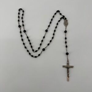 Vintage 1957 Sterling Silver Catholic Rosary Engraved Crucifix Miraculous Medal